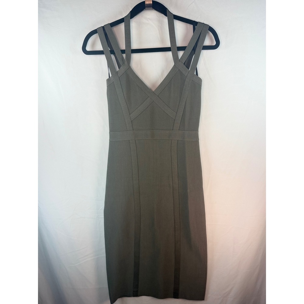 Bebe Olive Green Bandage Bodycon Cage Strap Midi Dress Small